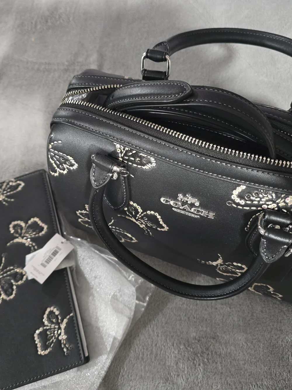 COACH Black Butterfly Embellished Leather Satchel